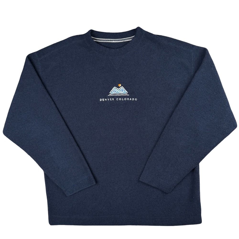 Vintage Denver Colorado Fleece Pullover‎ Crewneck Sweatshirt Blue L